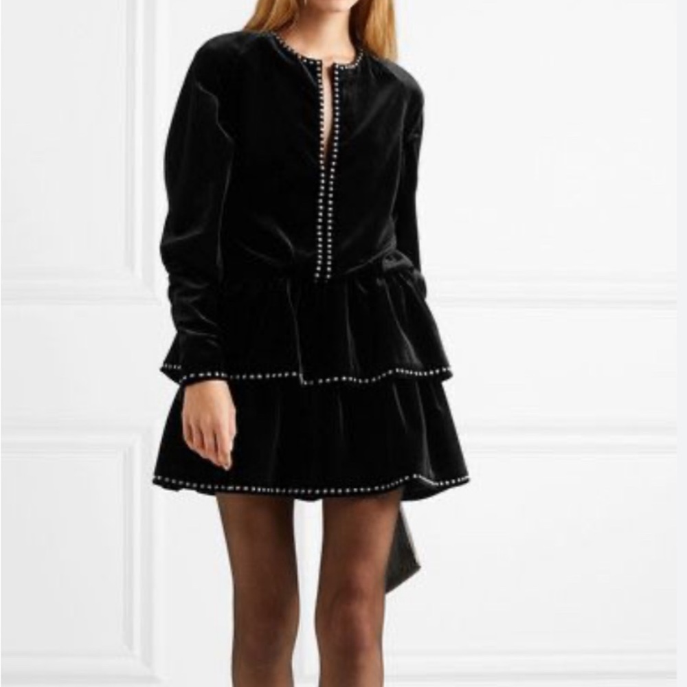 Saint Laurent - Studded ruffled velvet mini dress